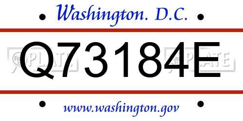 Q73184E District Of Columbia License Plate