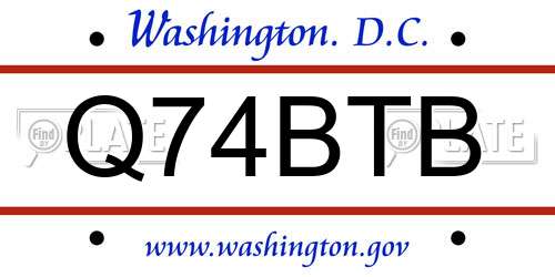 Q74BTB District Of Columbia License Plate