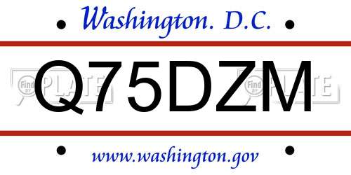 Q75DZM District Of Columbia License Plate