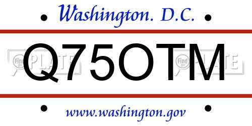 Q75OTM District Of Columbia License Plate