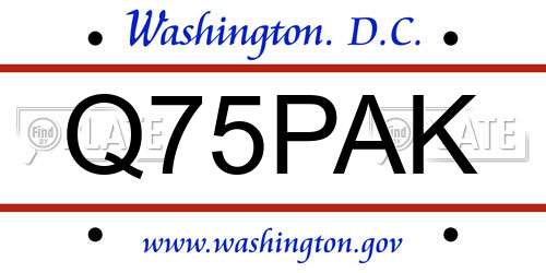 Q75PAK District Of Columbia License Plate