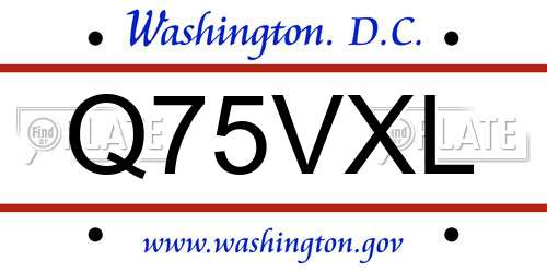 Q75VXL District Of Columbia License Plate