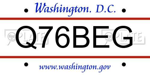 Q76BEG District Of Columbia License Plate