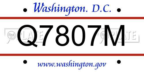 Q7807M District Of Columbia License Plate