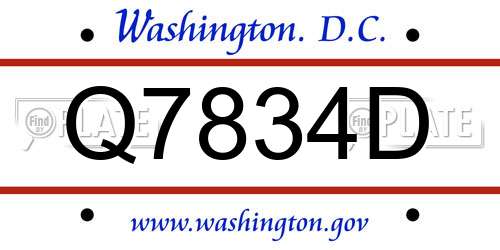 Q7834D District Of Columbia License Plate