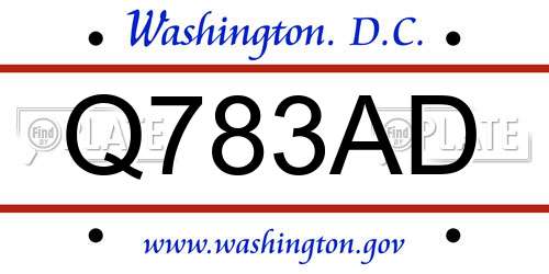 Q783AD District Of Columbia License Plate