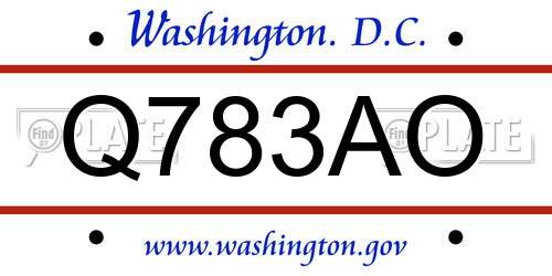 Q783AO District Of Columbia License Plate