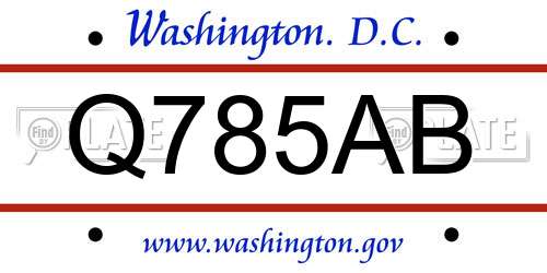 Q785AB District Of Columbia License Plate