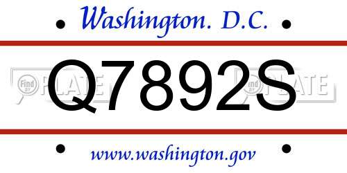 Q7892S District Of Columbia License Plate