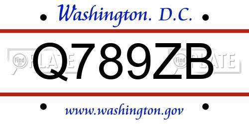 Q789ZB District Of Columbia License Plate