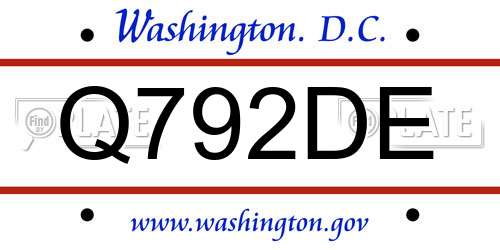 Q792DE District Of Columbia License Plate