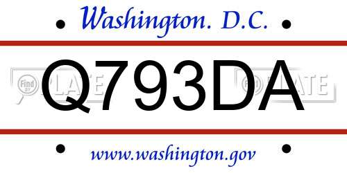 Q793DA District Of Columbia License Plate