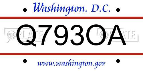 Q793OA District Of Columbia License Plate