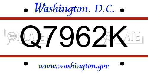 Q7962K District Of Columbia License Plate