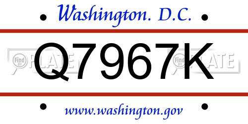 Q7967K District Of Columbia License Plate