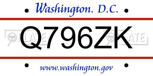Q796ZK District Of Columbia License Plate