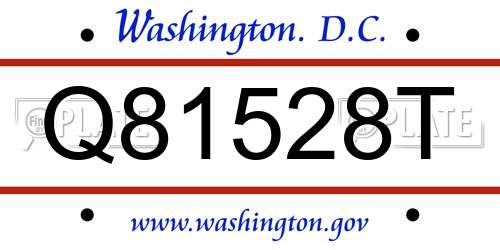 Q81528T District Of Columbia License Plate