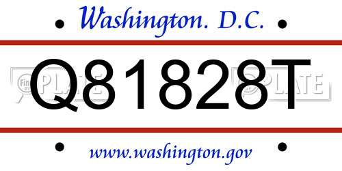 Q81828T District Of Columbia License Plate