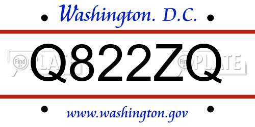 Q822ZQ District Of Columbia License Plate
