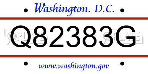 Q82383G District Of Columbia License Plate