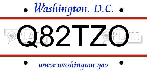 Q82TZO District Of Columbia License Plate