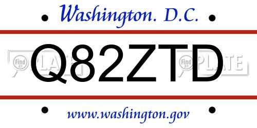 Q82ZTD District Of Columbia License Plate
