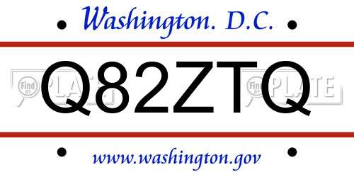 Q82ZTQ District Of Columbia License Plate