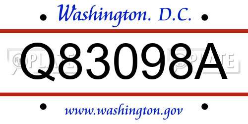 Q83098A District Of Columbia License Plate