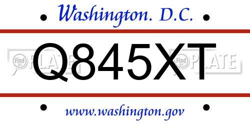 Q845XT District Of Columbia License Plate