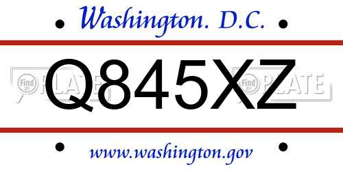 Q845XZ District Of Columbia License Plate