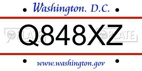Q848XZ District Of Columbia License Plate