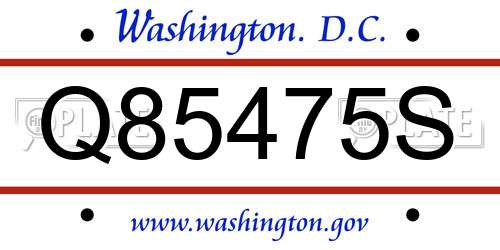 Q85475S District Of Columbia License Plate