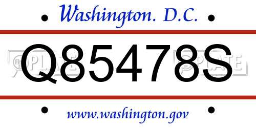 Q85478S District Of Columbia License Plate