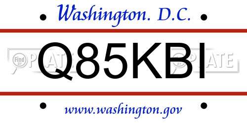 Q85KBI District Of Columbia License Plate