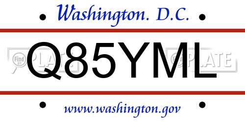 Q85YML District Of Columbia License Plate