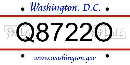 Q8722O District Of Columbia License Plate