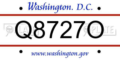 Q8727O District Of Columbia License Plate
