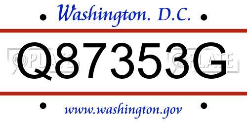 Q87353G District Of Columbia License Plate