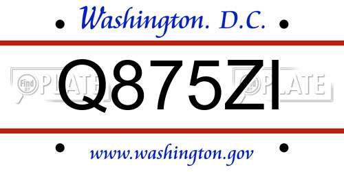 Q875ZI District Of Columbia License Plate