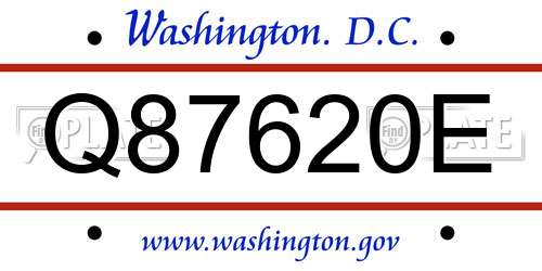 Q87620E District Of Columbia License Plate