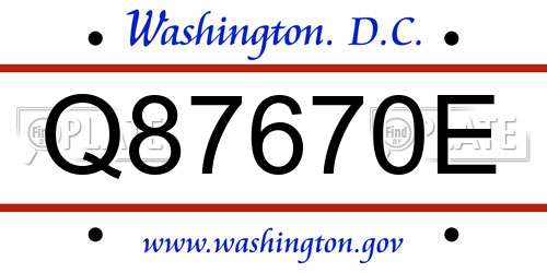 Q87670E District Of Columbia License Plate