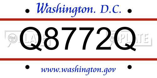 Q8772Q District Of Columbia License Plate