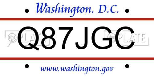Q87JGC District Of Columbia License Plate
