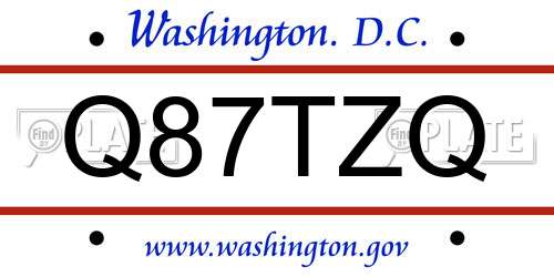 Q87TZQ District Of Columbia License Plate
