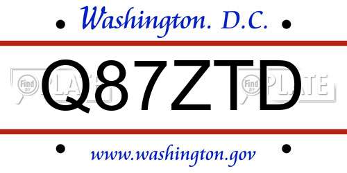 Q87ZTD District Of Columbia License Plate