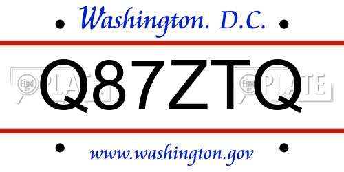 Q87ZTQ District Of Columbia License Plate