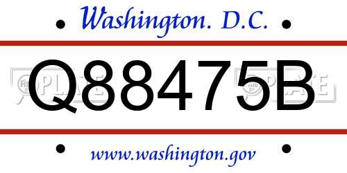 Q88475B District Of Columbia License Plate