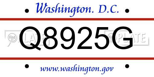 Q8925G District Of Columbia License Plate
