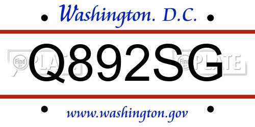 Q892SG District Of Columbia License Plate