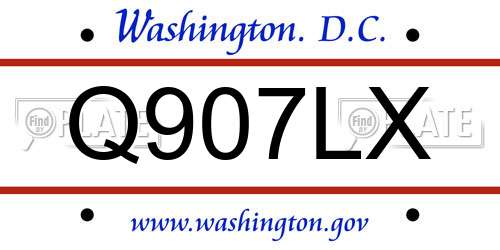 Q907LX District Of Columbia License Plate